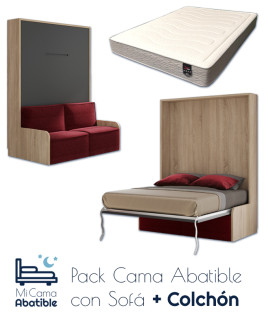Pack Cama Abatible Vertical con Sofá y Colchón Ref CAN42000