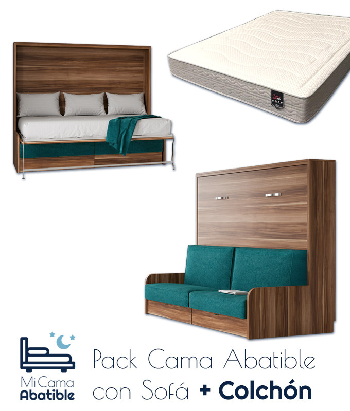 Pack Cama Abatible Horizontal con Sofá y Colchón Ref CAN43000