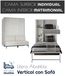 Litera Abatible Vertical con cama Matrimonial y Sofá Ref CAN36000