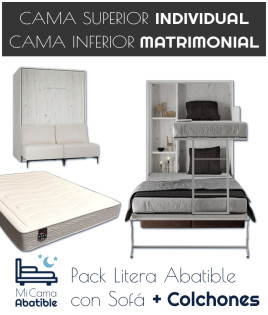 Pack Litera Abatible Vertical Matrimonial con Sofá y Colchones Ref CAN39000