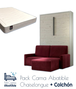 Pack Cama Abatible Vertical con Sofá Chaiselongue y Colchón Ref CAN89000