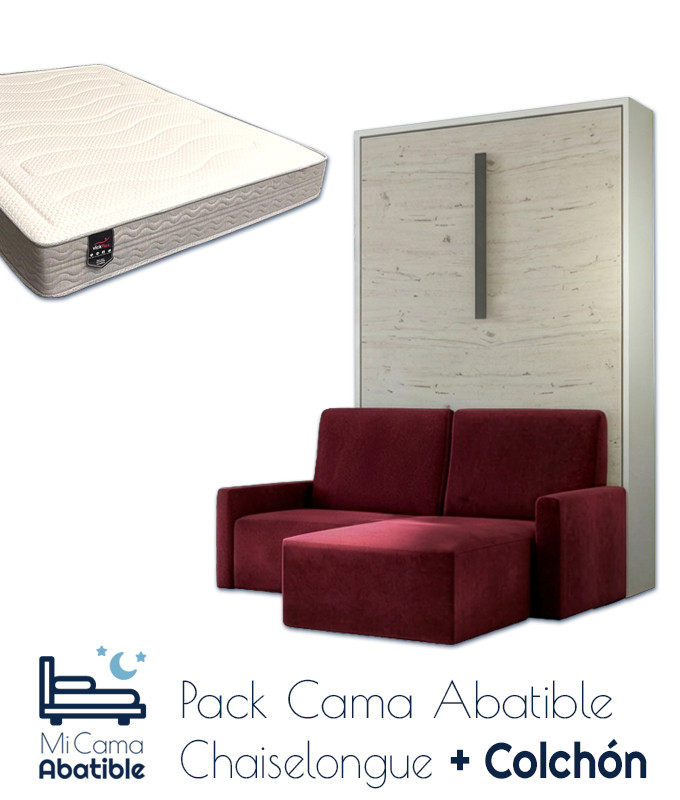 Pack Cama Abatible Vertical con Sofá Chaiselongue y Colchón Ref CAN89000