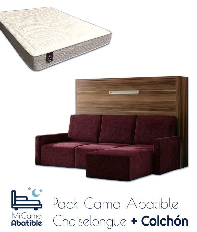Pack Cama Abatible Horizontal con Sofá Chaiselongue y Colchón Ref CAN90000