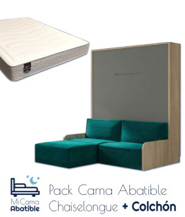 Pack Cama Abatible Vertical con Sofá Chaiselongue y Colchón Ref CAN93000