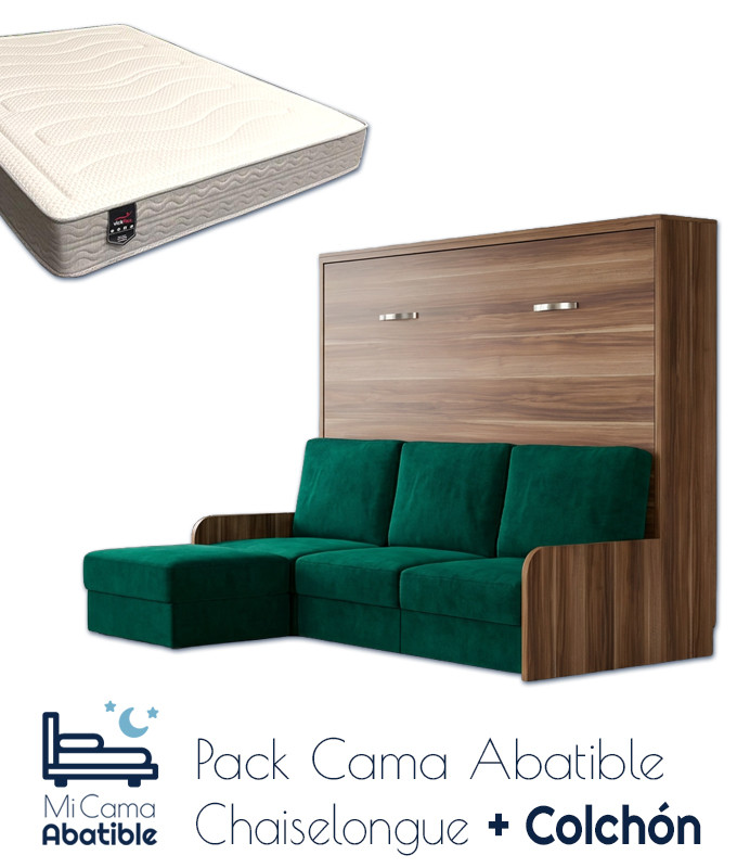 Pack Cama Abatible Horizontal con Sofá Chaiselongue y Colchón Ref CAN94000