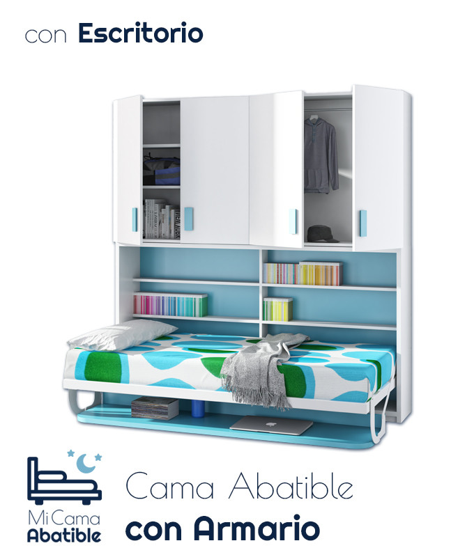 Cama abatible matrimonial e individual con escritorio y armario Ref CAN96000