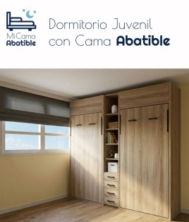 Dormitorio juvenil formado por camas abatibles de 90 y Estantería central Ref CAYC521