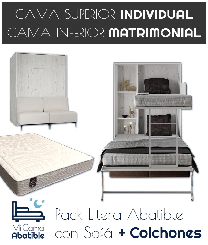 Pack Litera Abatible Vertical Matrimonial con Sofá y Colchones Ref CAN39000