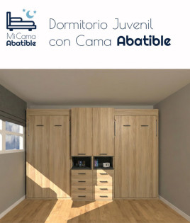 Dormitorio juvenil formado por camas abatibles de 90 y armarios con hueco central Ref CAYC525