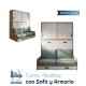 Cama Abatible Horizontal con Sofá y Armario de puertas correderas Ref CAN98000