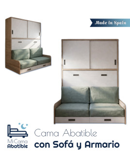 Cama Abatible Horizontal con Sofá y Armario de puertas correderas Ref CAN98000
