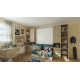 Dormitorio Juvenil formado por cama abatible matrimonial, armarios, estanterías, escritorio y sofá Ref CAN24