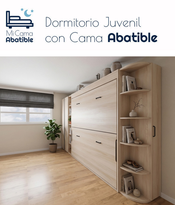 Dormitorio juvenil formado por litera abatible, armario, zapatero y estantería Ref CAYC532