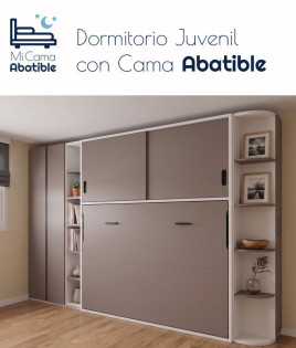 Dormitorio juvenil formado por cama abatible matrimonial, armario, zapatero y estantería Ref CAYC535