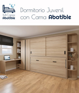 Dormitorio juvenil formado por cama abatible, escritorio, armario, zapatero y estantería Ref CAYC537