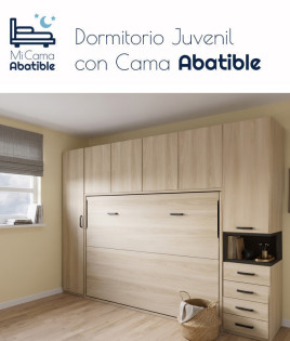 Dormitorio juvenil formado por cama abatible matrimonial con altillo y armarios a los lados Ref CAYC413